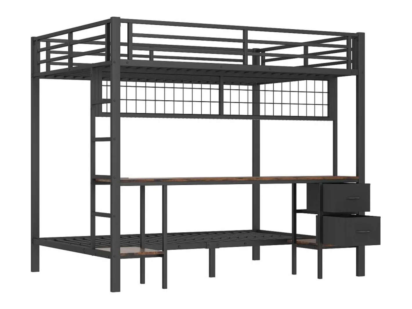 Litera de 90x200 cm y 140x200 cm con 2 cajones, escritorio, LED y puertos USB, negra^Hauss Spole Best