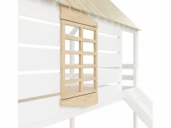 Litera en forma de casa - 2 x 90 x 200 cm - con tobogán + cama nido 90 x 190 cm - MDF + madera - y natural^Merax Sale