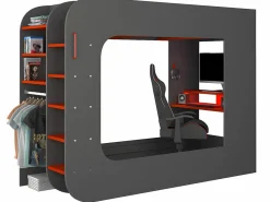 Litera gamer 90 x 200 cm con escritorio LEDs Antracita y rojo con colchón WARRIOR^Vente-unique Sale