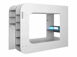 Vente-unique Cama Alta|Litera gamer 90 x 200 cm con escritorio LEDs Antracita y rojo + colchón - WARRIOR