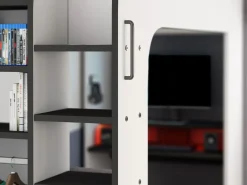 Vente-unique Cama Alta|Litera gamer 90 x 200 cm con escritorio LEDs Antracita y rojo + colchón - WARRIOR