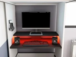 Vente-unique Cama Alta|Litera gamer 90 x 200 cm con escritorio LEDs Antracita y rojo + colchón - WARRIOR