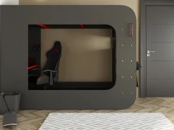 Litera gamer 90 x 200 cm escritorio y compartimentos LEDs Antracita y rojo WARRIOR^Vente-unique Sale