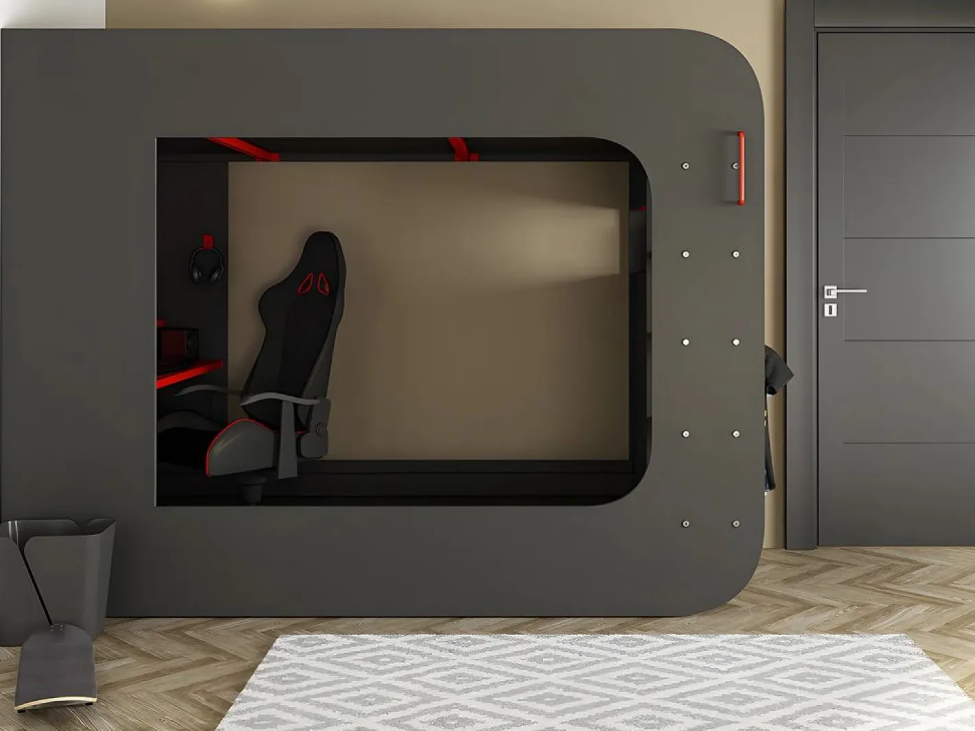 Litera gamer 90 x 200 cm escritorio y compartimentos LEDs Antracita y rojo WARRIOR^Vente-unique Sale