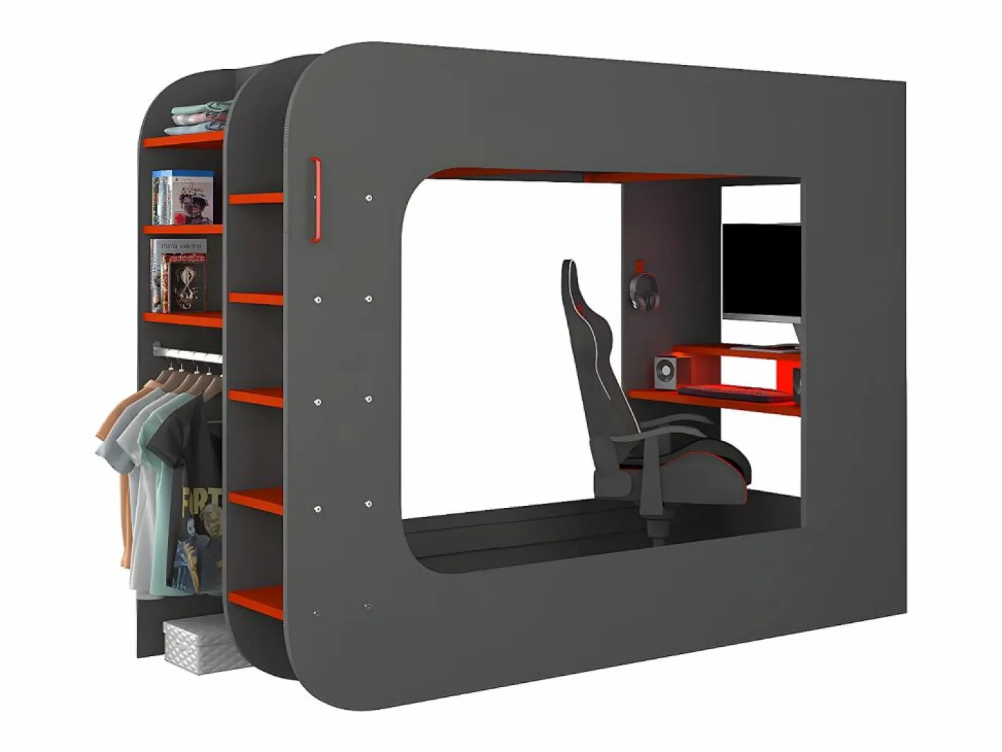 Litera gamer 90 x 200 cm escritorio y compartimentos LEDs Antracita y rojo WARRIOR^Vente-unique Sale