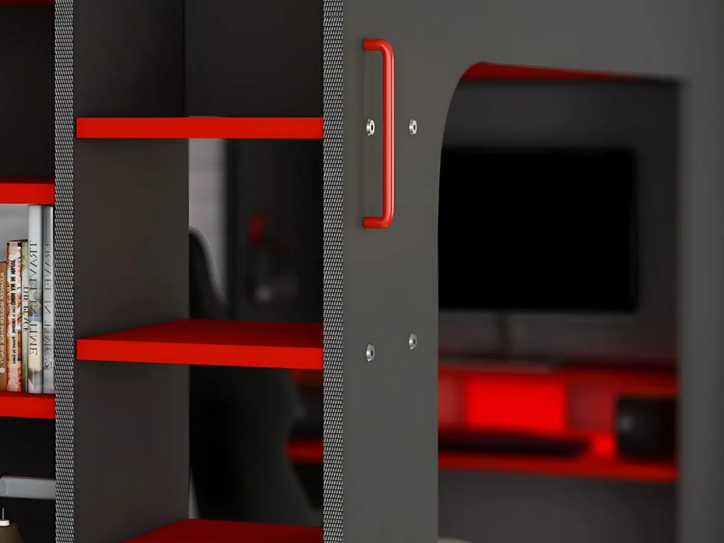 Litera gamer 90 x 200 cm escritorio y compartimentos LEDs Antracita y rojo WARRIOR^Vente-unique Sale