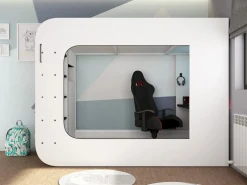 Vente-unique Litera gamer 90 x 200 cm escritorio y organizadores LEDs blanco y antracita - WARRIOR Gris antracita / Blanco