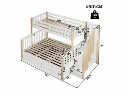 Merax Cama Litera|Litera infantil - 90 x 200 cm + 140 x 200 cm - con almacenaje hidráulico y escalera de almacenaje - madera - blanco + natural