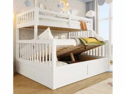 Merax Cama Litera|Litera infantil - 90 x 200 cm + 140 x 200 cm - con almacenaje hidráulico y escalera de almacenaje - madera -