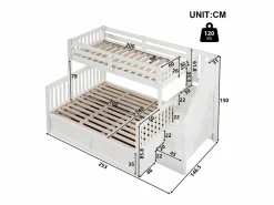 Merax Cama Litera|Litera infantil - 90 x 200 cm + 140 x 200 cm - con almacenaje hidráulico y escalera de almacenaje - madera -
