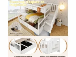 Merax Cama Litera|Litera infantil - 90 x 200 cm + 140 x 200 cm - con almacenaje hidráulico y escalera de almacenaje - madera -