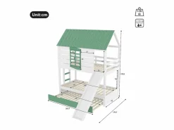 Merax Cama Litera|Litera infantil - 2 x 90 x 200 cm + 90 x 190 cm - con tobogán + cama nido - MDF + pino -