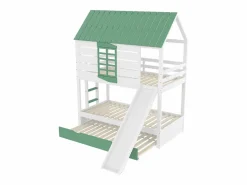 Merax Cama Litera|Litera infantil - 2 x 90 x 200 cm + 90 x 190 cm - con tobogán + cama nido - MDF + pino -
