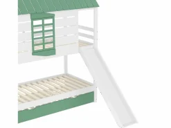 Merax Cama Litera|Litera infantil - 2 x 90 x 200 cm + 90 x 190 cm - con tobogán + cama nido - MDF + pino -