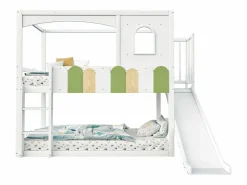 Litera infantil - 2 x 90 x 200 cm - forma de casa - con ventanas + tobogán + escalera - madera -^Merax Discount