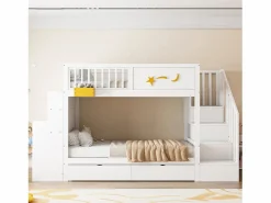 Merax Cama Litera|Cama Con Almacenaje|Litera infantil - 2 x 90 x 200 cm - con cajones + escalera de almacenaje + escritorio - pino macizo -