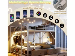 Merax Cama Litera|Litera infantil - 2 x 140 x 200 cm - estructura de hierro - con 2 cajones + estantes + LED - metal -