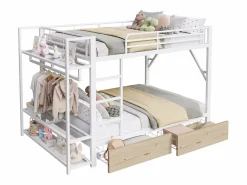Merax Cama Litera|Litera infantil - 2 x 140 x 200 cm - estructura de hierro - con 2 cajones + estantes + LED - metal -