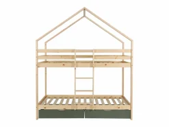 Sweeek Cama Montessori|Litera infantil cabaña pino natural somier de láminas y cajones, 190cm