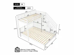 ModernLuxe Cama Litera|Litera infantil 90x200 cm + 140x200 cm - con armario y escalera almacenaje - en madera maciza y MDF -