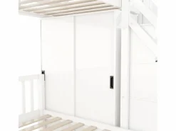 ModernLuxe Cama Litera|Litera infantil 90x200 cm + 140x200 cm - con armario y escalera almacenaje - en madera maciza y MDF -