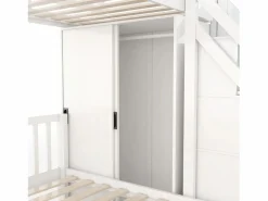 ModernLuxe Cama Litera|Litera infantil 90x200 cm + 140x200 cm - con armario y escalera almacenaje - en madera maciza y MDF -