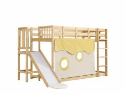 Hauss Spole Litera infantil 90x200cm con escalera, cortinas y tobogán - Madera de pino y MDF - Color natural Color natural claro Outlet