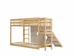 Hauss Spole Litera infantil 90x200cm con escalera, cortinas y tobogán - Madera de pino y MDF - Color natural Color natural claro Outlet