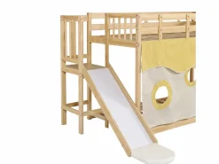 Hauss Spole Litera infantil 90x200cm con escalera, cortinas y tobogán - Madera de pino y MDF - Color natural Color natural claro Outlet
