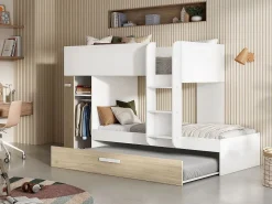 Litera nido 3 x 90 x 190 cm armario de compartimentos blanco y natural. ANTHONY^Vente-unique Sale