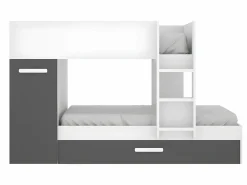 Vente-unique Litera nido y armario 3 x 90 x 190 cm blanco y antracita con colchón ANTHONY Gris antracita / Blanco Outlet