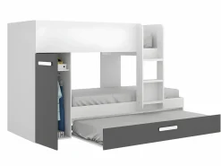 Vente-unique Litera nido y armario 3 x 90 x 190 cm blanco y antracita con colchón ANTHONY Gris antracita / Blanco Outlet