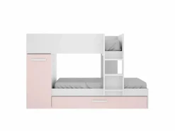 Vente-unique Cama Nido|Cama Litera|Litera nido y armario 3 x 90 x 190 cm blanco natural y rosa con colchón ANTHONY