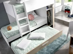 Vente-unique Litera nido y armario 3 x 90 x 190 cm blanco y natural con colchón. ANTHONY Color natural claro / Blanco