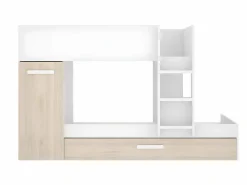 Vente-unique Litera nido y armario 3 x 90 x 190 cm blanco y natural con colchón. ANTHONY Color natural claro / Blanco