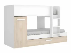 Vente-unique Litera nido y armario 3 x 90 x 190 cm blanco y natural con colchón. ANTHONY Color natural claro / Blanco