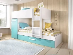 Vente-unique Litera nido y armario 3 x 90 x 190 cm blanco natural y azul con colchón ANTHONY Azul turquesa / Blanco Hot