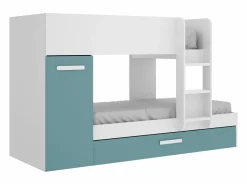 Vente-unique Litera nido y armario 3 x 90 x 190 cm blanco natural y azul con colchón ANTHONY Azul turquesa / Blanco Hot