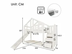 Litera para niños - con escalera de almacenamiento y tobogán - cama de cabina 2 x 90 x 200 cm - Pin + MDF -^DripeX