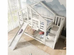 Litera para niños - con escalera de almacenamiento y tobogán - cama de cabina 2 x 90 x 200 cm - Pin + MDF -^DripeX