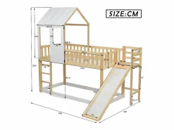 Merax Cama Litera|Litera para niños 90 x 200 cm con tobogán + somier, colores: natural y blanco