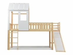 Merax Cama Litera|Litera para niños 90 x 200 cm con tobogán + somier, colores: natural y blanco