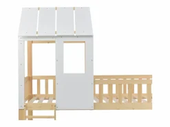 Merax Cama Litera|Litera para niños 90 x 200 cm con tobogán + somier, colores: natural y blanco