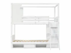 KOMHTOM Cama Litera|Litera para niños 90 x 200 cm, con barreras de seguridad, mesa, zapatero, escalera inclinada,