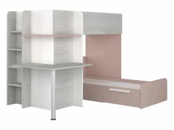 Litera rinconera 2 x 90 x 190 cm con escritorio color gris blanco y rosa - SAMUEL^Vente-unique