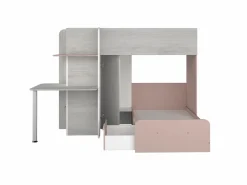 Vente-unique Litera rinconera 2 x 90 x 190 cm con escritorio gris blanco y rosa + colchón - SAMUEL Gris claro / Rosa palo Online