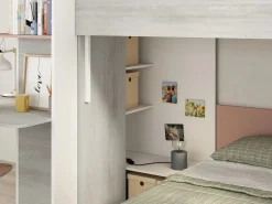 Vente-unique Litera rinconera 2 x 90 x 190 cm con escritorio gris blanco y rosa + colchón - SAMUEL Gris claro / Rosa palo Online