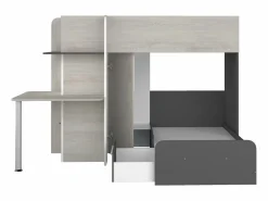 Vente-unique Cama Litera|Litera rinconera 2 x 90 x 190 cm con escritorio gris blanco y negro + colchón - SAMUEL