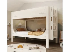 Litera separable 90x200 cm con escalera y somier de láminas, blanca - sin colchón^OKWISH Clearance