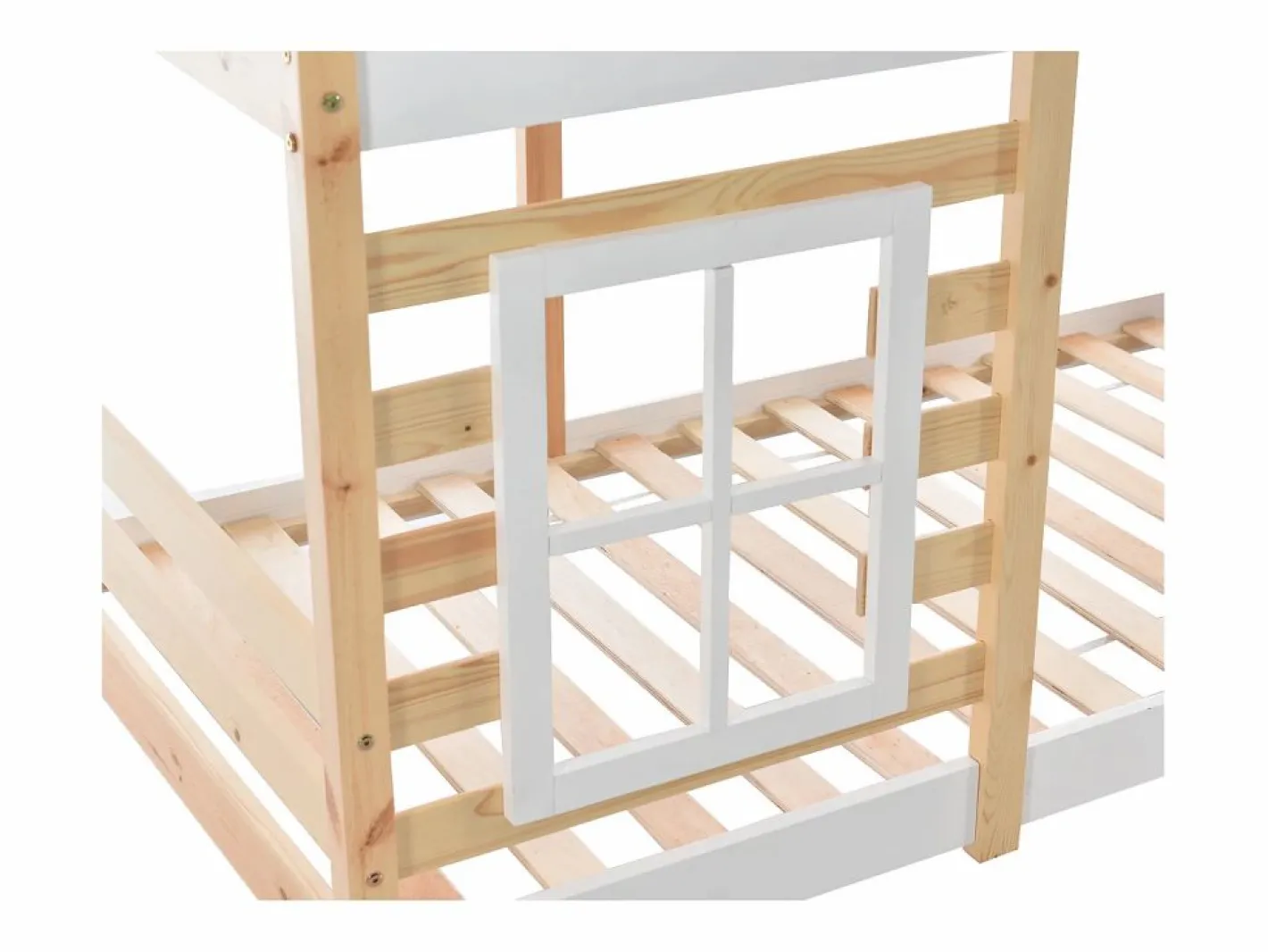 Litera tipo cabina de pino macizo con barreras anticaída y escalera de almacenamiento - 90x200 cm - natural y blanco^ModernLuxe Sale